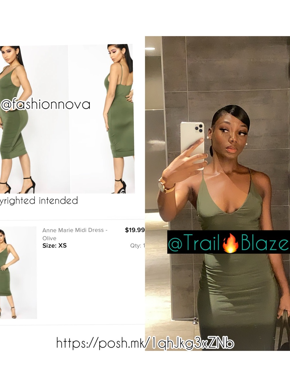 Anne Marie Olive Green Midi Dress - Slim V-Neck Slip